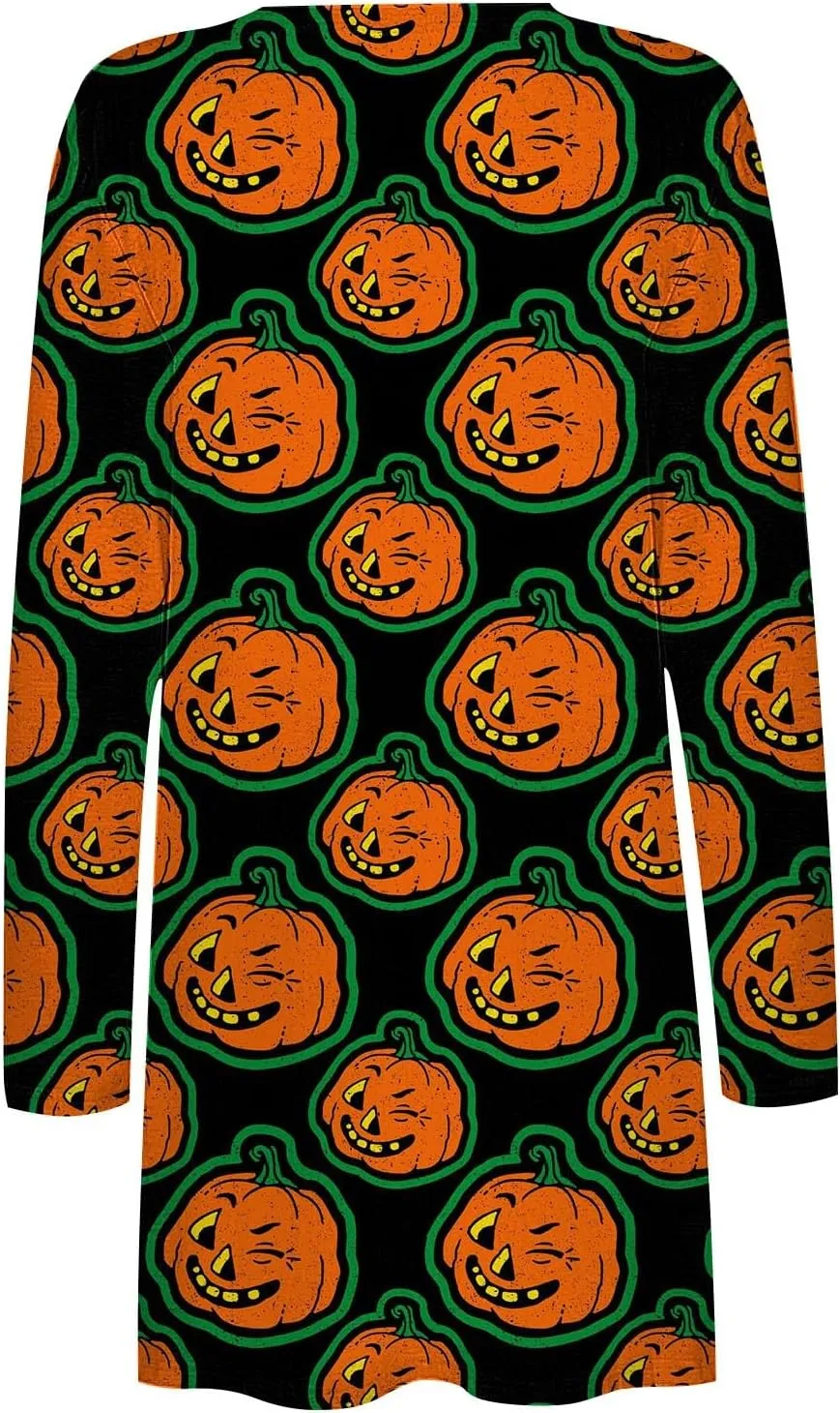 Women's Pumpkin Print Halloween Cardigan Long Sleeve Open Front Cardigan Sweaters Rib Knit Chunky Outwear Winter Coats
