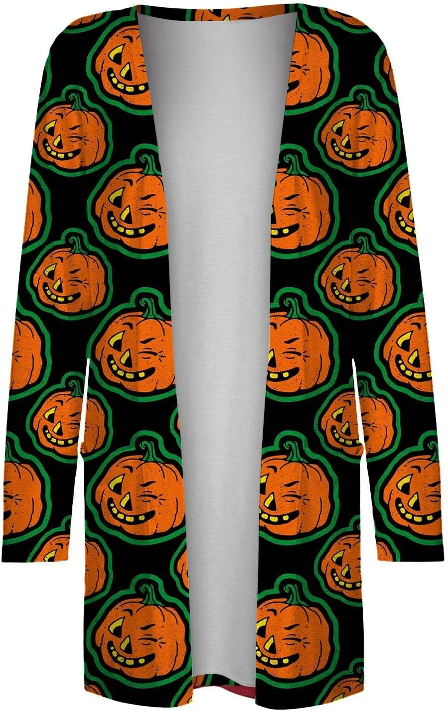 Women's Pumpkin Print Halloween Cardigan Long Sleeve Open Front Cardigan Sweaters Rib Knit Chunky Outwear Winter Coats
