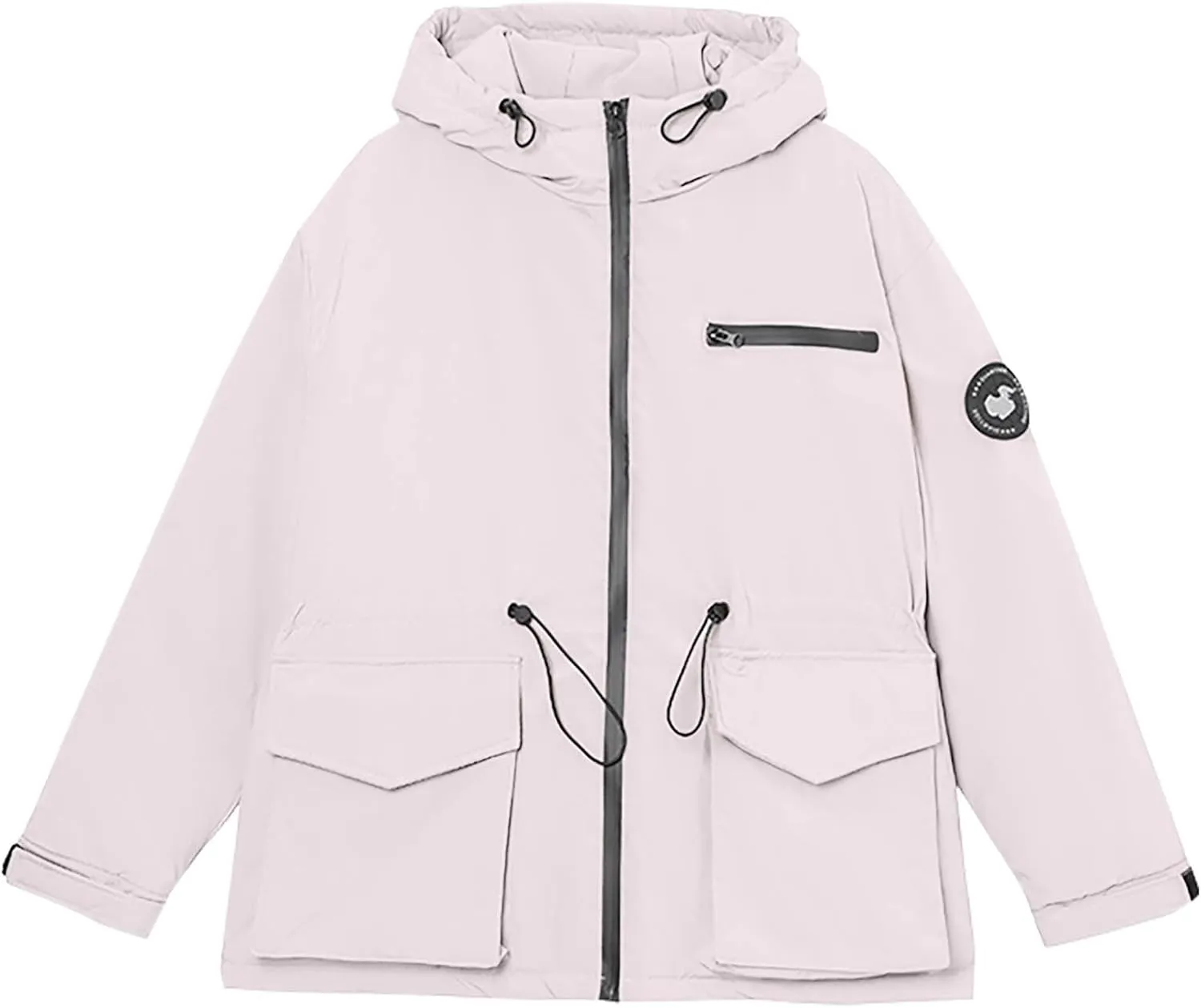 Womens Quilted Puffer Jacket with Hood Winter Long Sleeve Down Coat Zipper Parkas Drawstring Outerwear with Pockets