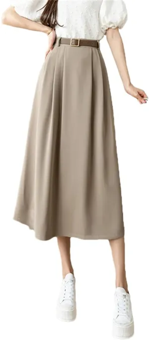 Women's Retro High Waist Solid Color Suit Skirts Office A-Line Mid Length Skirts