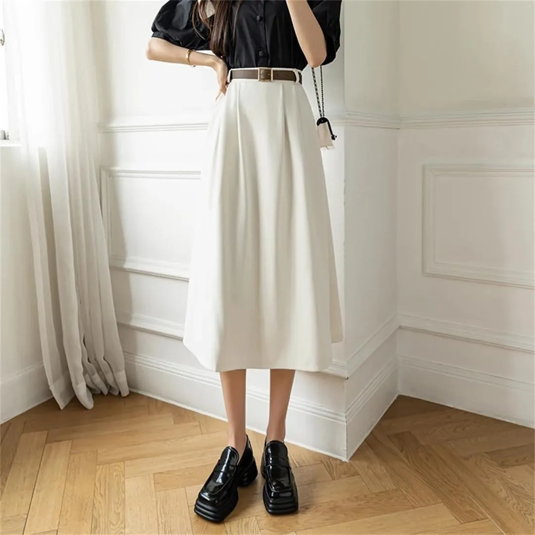 Women's Retro High Waist Solid Color Suit Skirts Office A-Line Mid Length Skirts