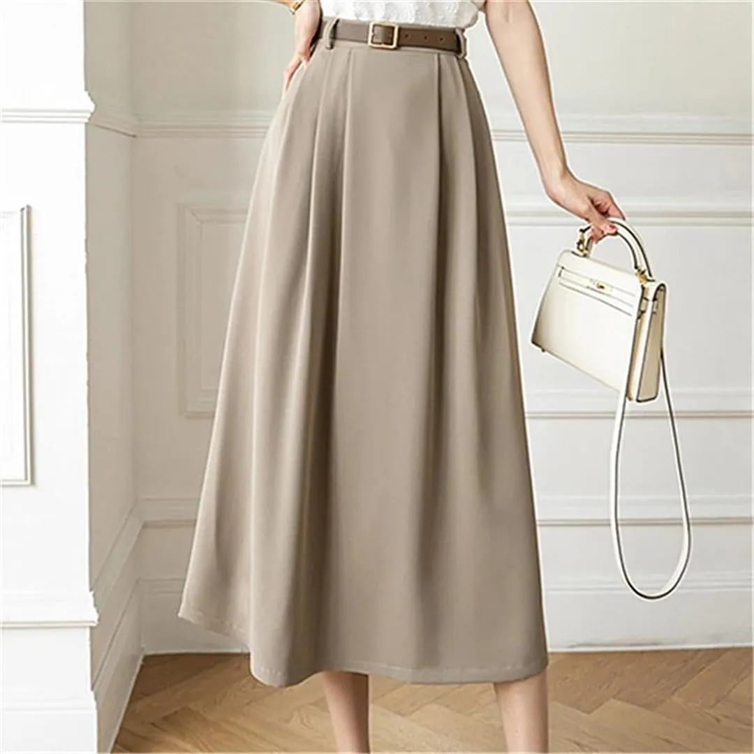 Women's Retro High Waist Solid Color Suit Skirts Office A-Line Mid Length Skirts