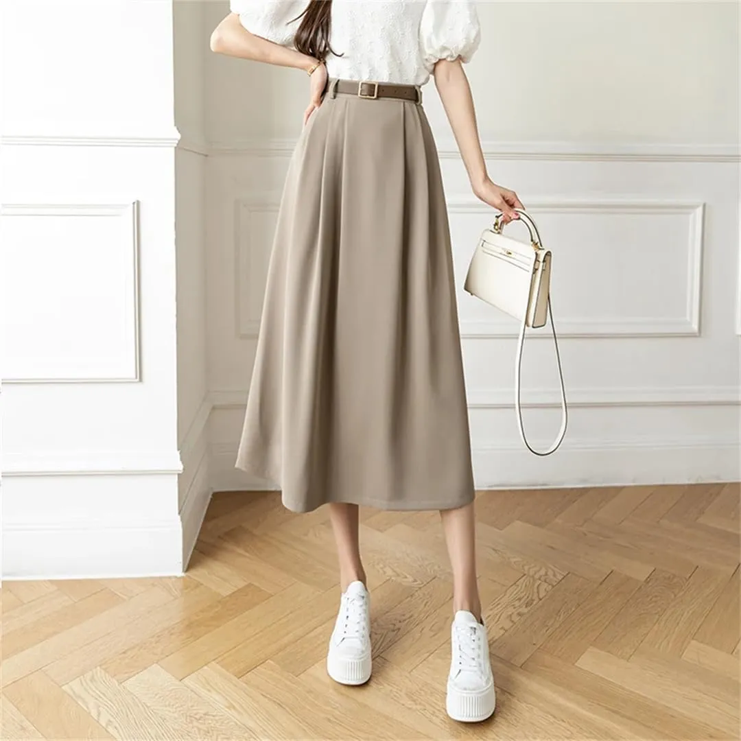 Women's Retro High Waist Solid Color Suit Skirts Office A-Line Mid Length Skirts