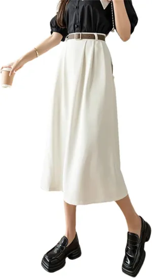Women's Retro High Waist Solid Color Suit Skirts Office A-Line Mid Length Skirts
