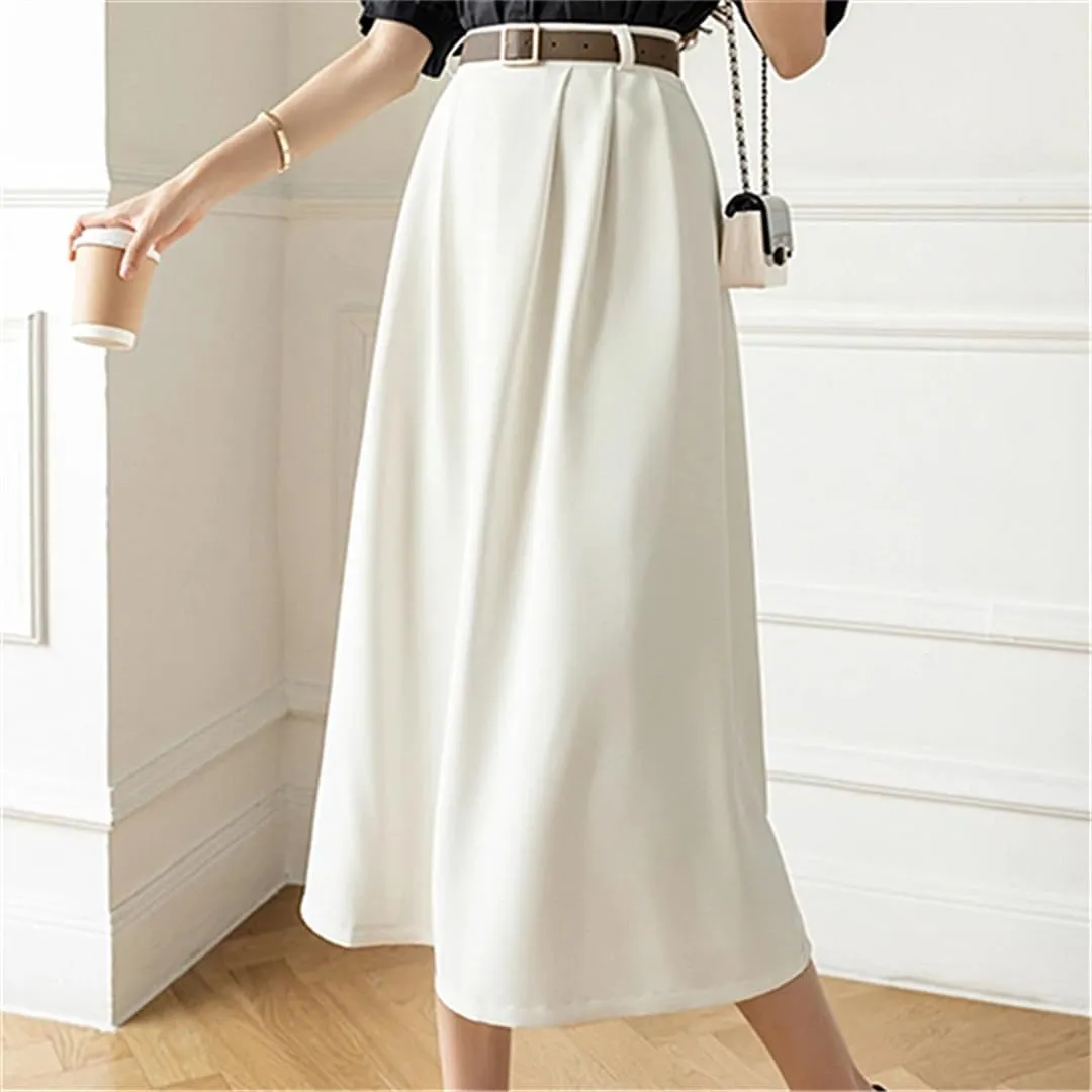 Women's Retro High Waist Solid Color Suit Skirts Office A-Line Mid Length Skirts