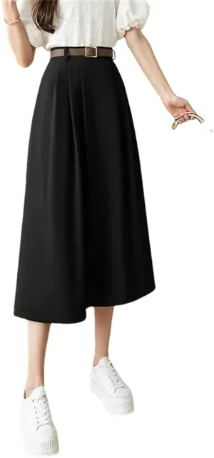 Women's Retro High Waist Solid Color Suit Skirts Office A-Line Mid Length Skirts