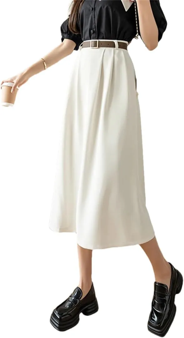 Women's Retro High Waist Solid Color Suit Skirts Office A-Line Mid Length Skirts