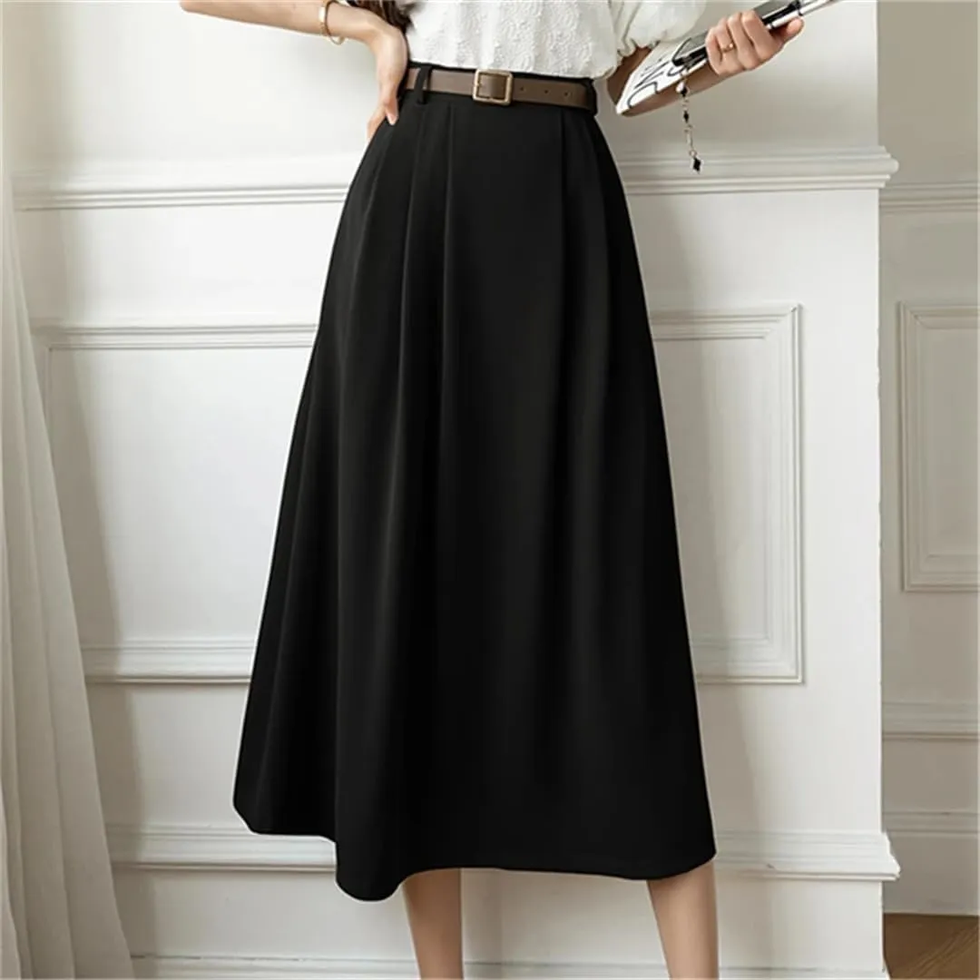 Women's Retro High Waist Solid Color Suit Skirts Office A-Line Mid Length Skirts