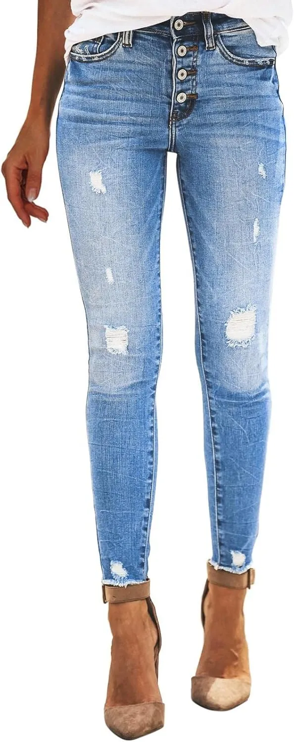 Women's Ripped Boyfriend Jeans Distressed Jeans Stretch Skinny Jeans with Hole Ripped Skinny Long Distressed Paddy Strecthy