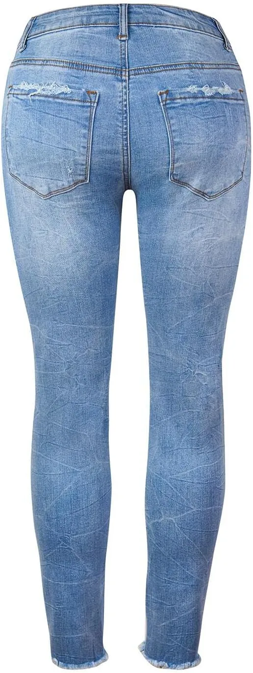 Women's Ripped Boyfriend Jeans Distressed Jeans Stretch Skinny Jeans with Hole Ripped Skinny Long Distressed Paddy Strecthy
