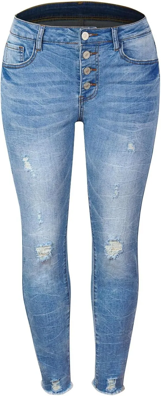 Women's Ripped Boyfriend Jeans Distressed Jeans Stretch Skinny Jeans with Hole Ripped Skinny Long Distressed Paddy Strecthy