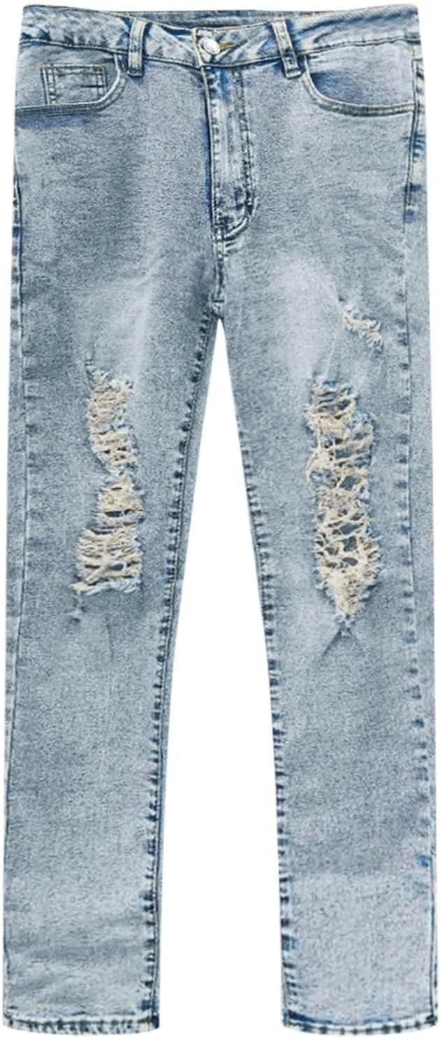 Women's Ripped Jeans Trendy Stretchy High Waisted Skinny Fit Distressed Control Casual Denim Jeans for Women