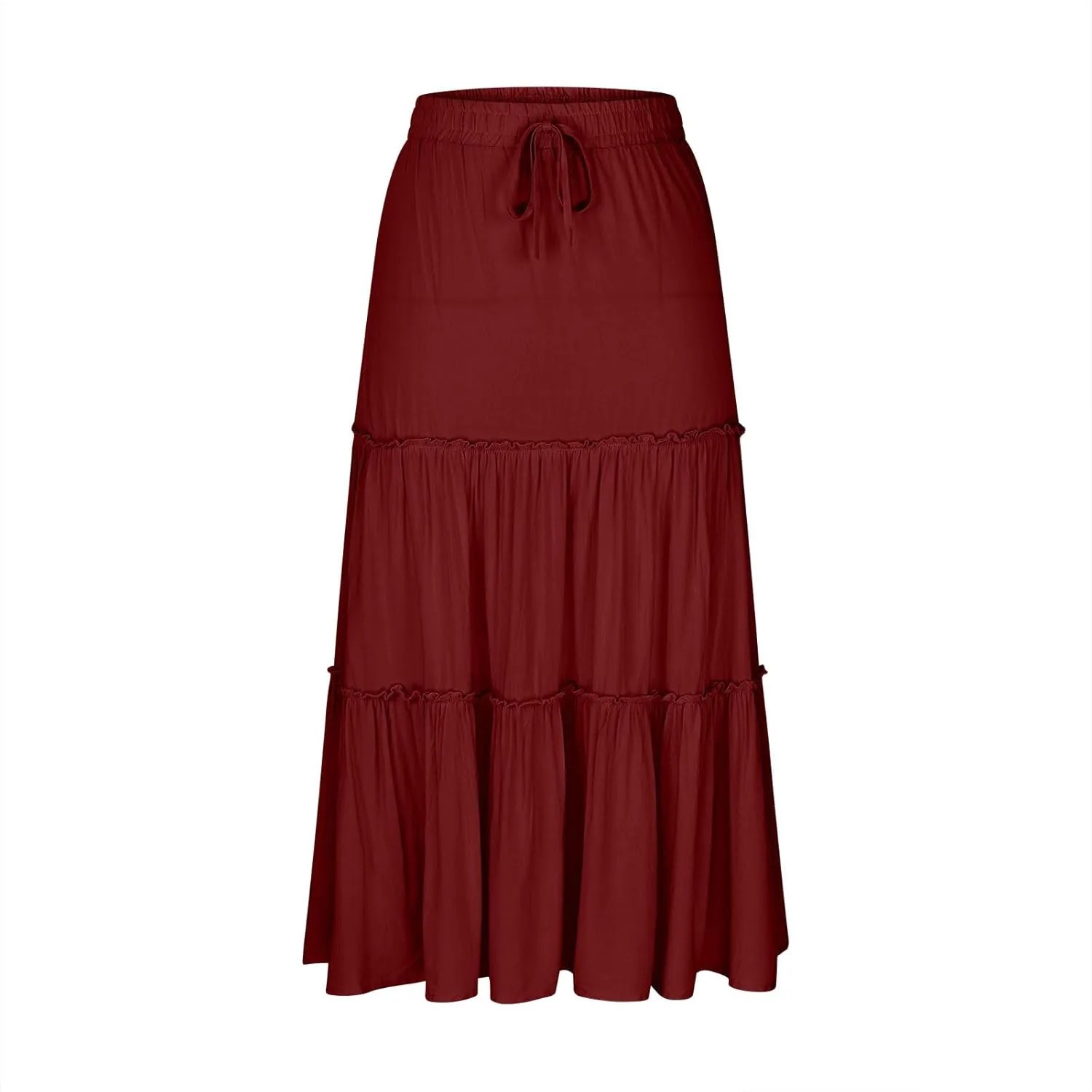 Women's Ruffle Drawstring Waist Maxi Skirts 2025 Summer Vacation Dresses Flowy Boho Long A Line Pleated Beach Skirt