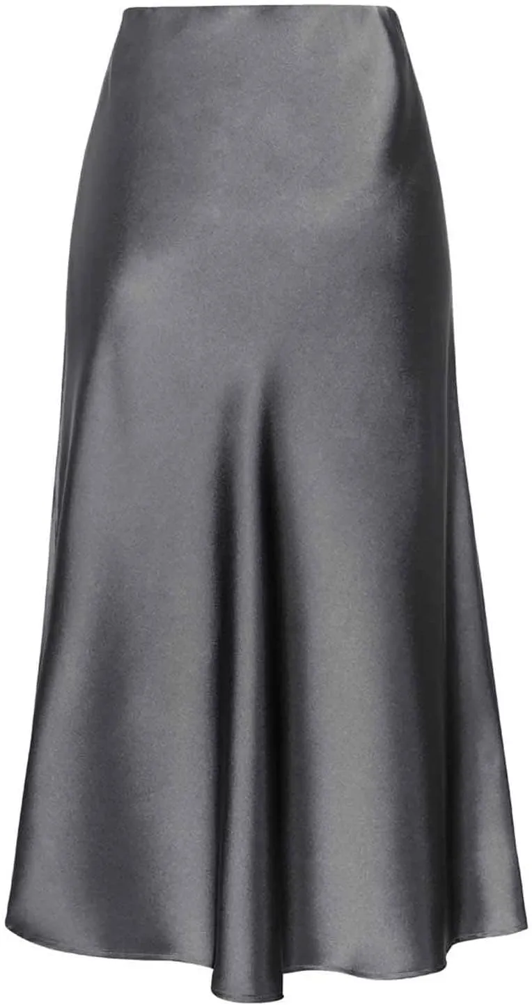 Womens Satin Maxi Slit Skirt Silk Summer High Waisted A-Line Long Skirts Business Casual Cocktail Party Skirt