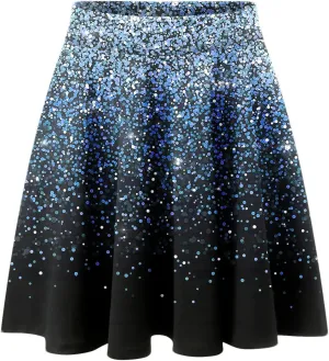 Women's Sequin Pleated Skirts Bodycon Mini Skirts Elastic Waist Flared Metallic Skirts Stretchy Gradient (Blue, XXL)