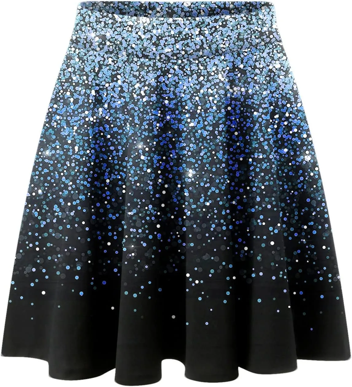 Women's Sequin Pleated Skirts Bodycon Mini Skirts Elastic Waist Flared Metallic Skirts Stretchy Gradient (Blue, XXL)
