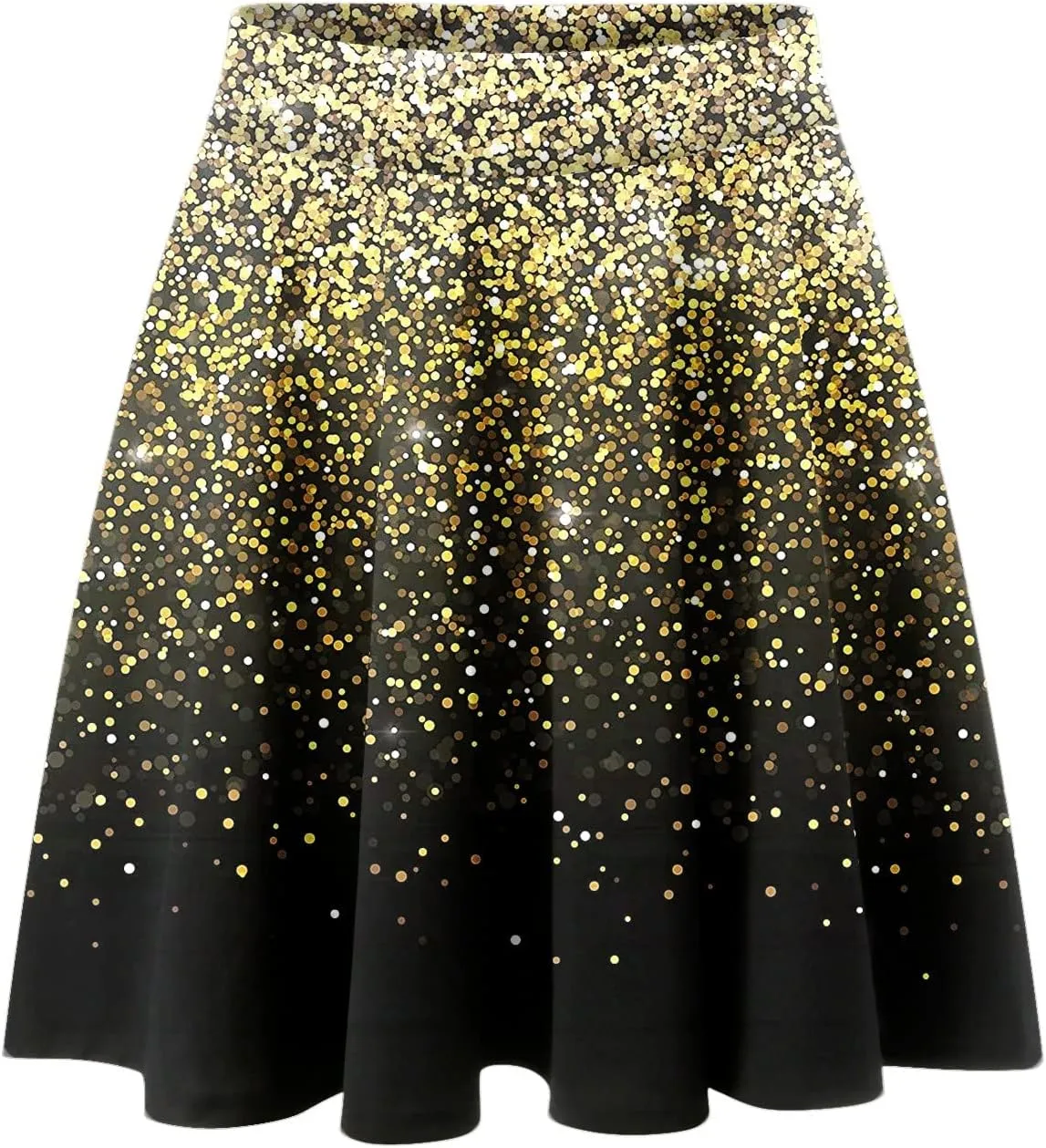 Women's Sequin Pleated Skirts Bodycon Mini Skirts Elastic Waist Flared Metallic Skirts Stretchy Gradient (Yellow, S)