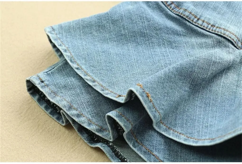 Women's Sexy Ruffle Pleated Denim Mini Skirts Y2K Low Waist A Line Summer Denim Skirts