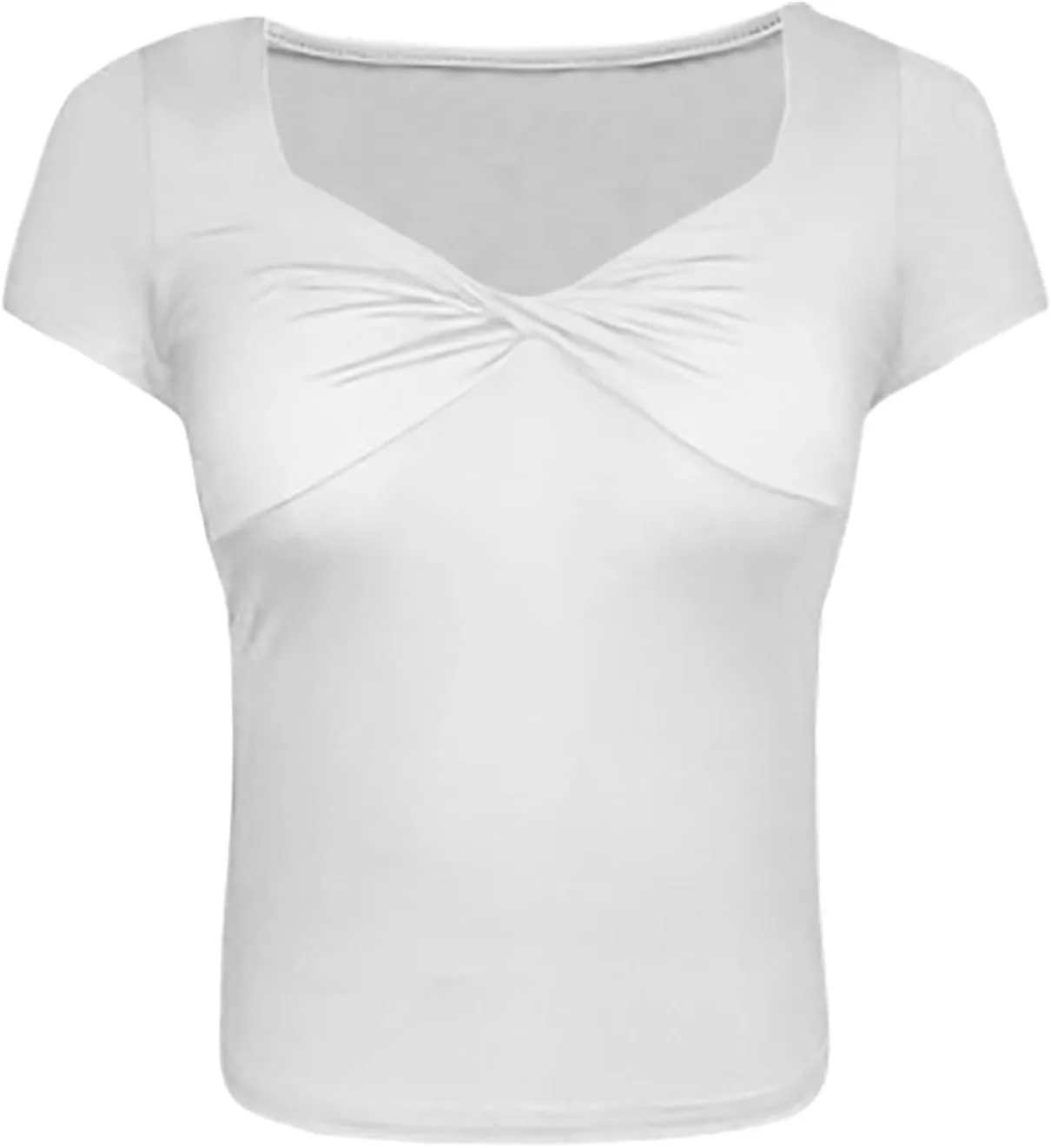 Women's Sexy Twist Front V Neck T Shirts Double Lined Short Sleeve Slim Fit Crop Top Trendy Y2K Tops Tee