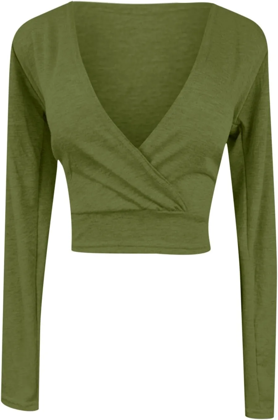 Women's Sexy Wrap Deep V Neck Blouse Summer Casual Long Sleeve Slim Fit Dress Shirts Fashion Lightweight Tee Tops