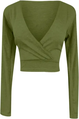 Women's Sexy Wrap Deep V Neck Blouse Summer Casual Long Sleeve Slim Fit Dress Shirts Fashion Lightweight Tee Tops
