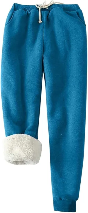 Womens Sherpa Fleece Lined Sweatpants Winter Warm Jogger Sweat Pants Athletic Thicken Thermal Drawstring Pants with Pocket