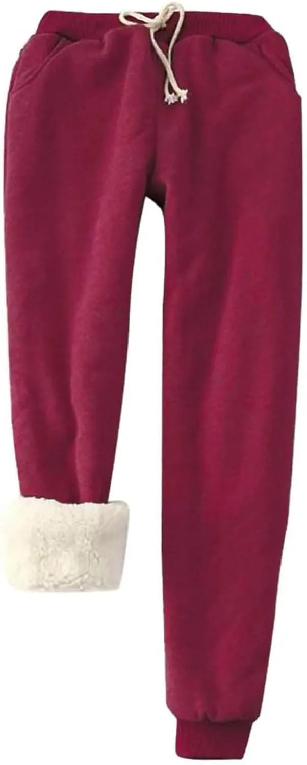 Womens Sherpa Fleece Lined Sweatpants Winter Warm Jogger Sweat Pants Athletic Thicken Thermal Drawstring Pants with Pocket