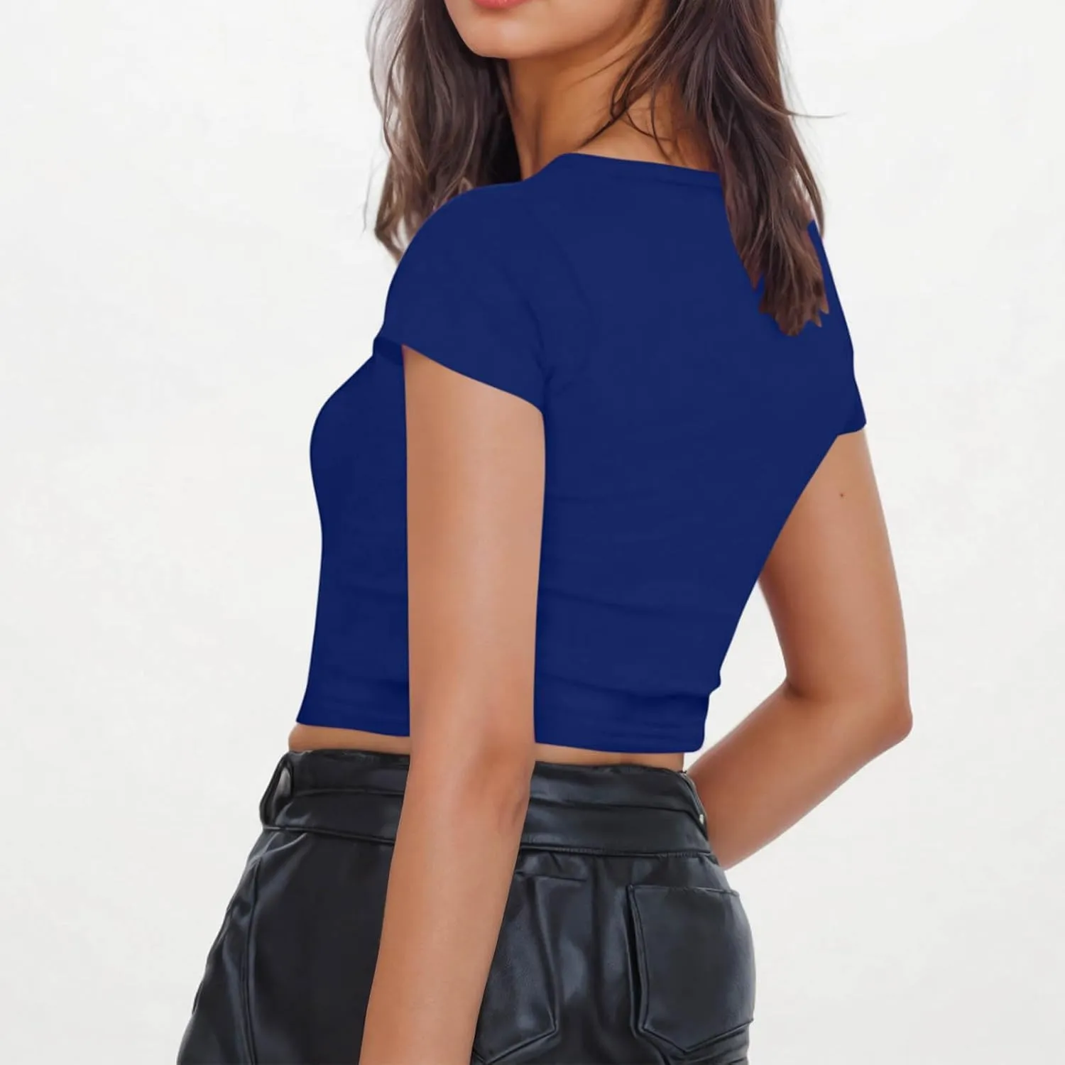 Womens Short Sleeve Crop Tops Basic T Shirts Scoop Neck Slim Fit Going Out Summer Tees Y2k Clothing 2025