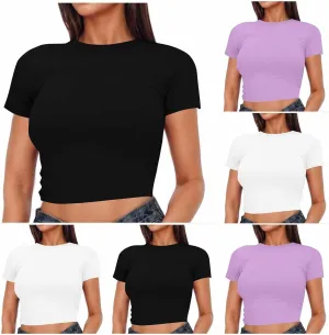 Womens Short Sleeve Crop Tops Basic T Shirts Scoop Neck Slim Fit Going Out Summer Tees Y2k Clothing 2025