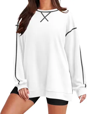 Women's Side Zipper Oversize Sweatshirts Crewneck Pullover Trendy Solid Color Long Sleeve Casual Soft Sweatshirt Tops