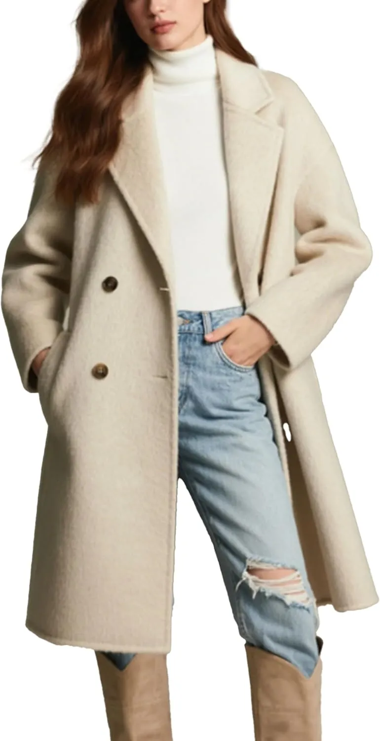 Womens Single Breasted A Line Mid Length Wool Blend Winter Coat