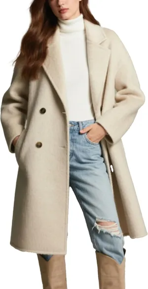 Womens Single Breasted A Line Mid Length Wool Blend Winter Coat