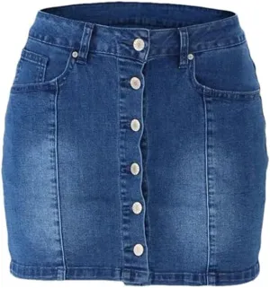 Women's Single-Breasted Splicing Denim Mini Skirts Summer Wrap Hip Slim Office Denim Skirts
