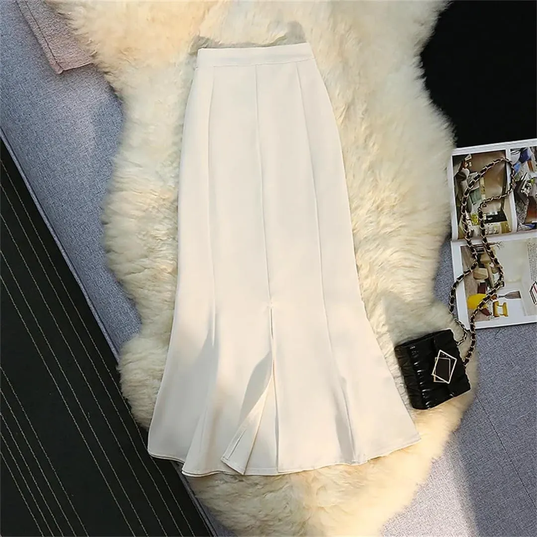 Womens Spring Summer Mermaid Skirts High Waist Front Split Workwear A-Line Black Skirts