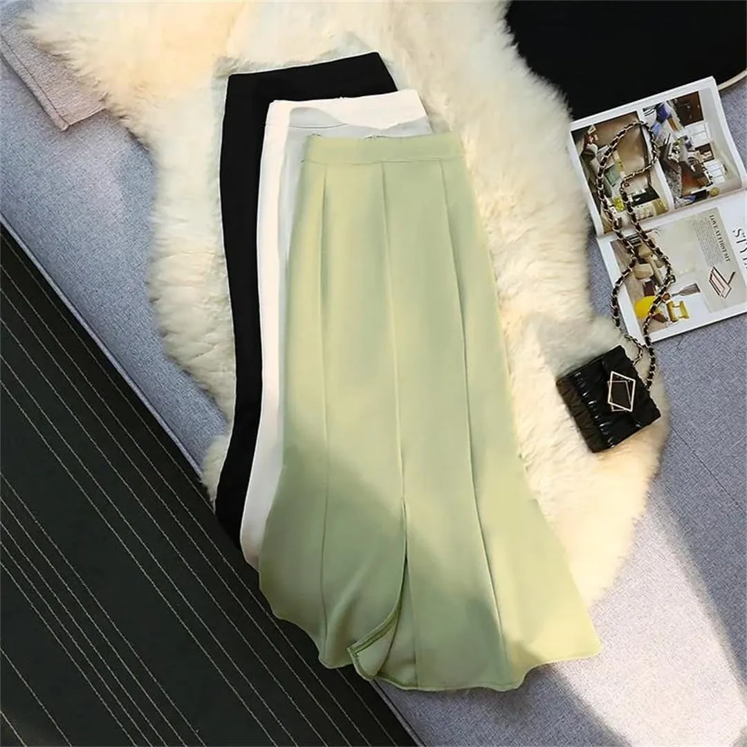 Womens Spring Summer Mermaid Skirts High Waist Front Split Workwear A-Line Black Skirts