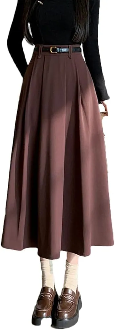 Women's Spring Summer Vintage Office Umbrella Skirts High Waist Solid Loose A-Line Skirts