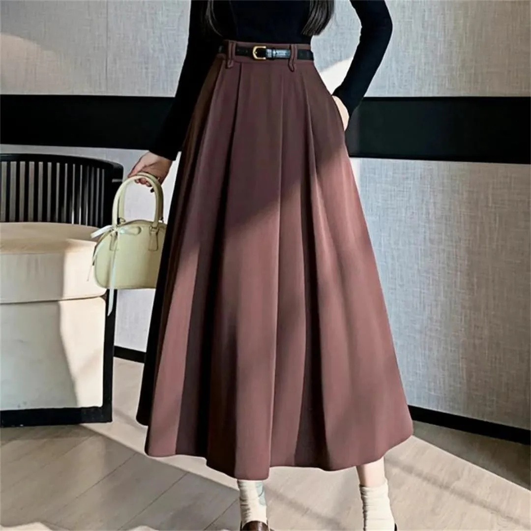 Women's Spring Summer Vintage Office Umbrella Skirts High Waist Solid Loose A-Line Skirts