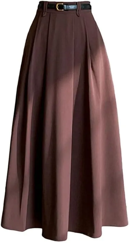 Women's Spring Summer Vintage Office Umbrella Skirts High Waist Solid Loose A-Line Skirts