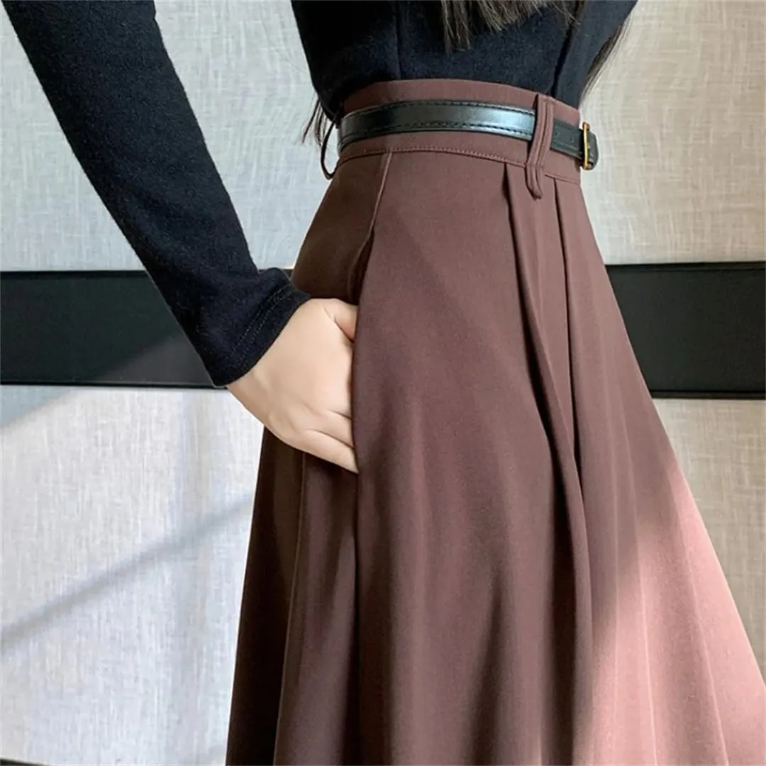 Women's Spring Summer Vintage Office Umbrella Skirts High Waist Solid Loose A-Line Skirts