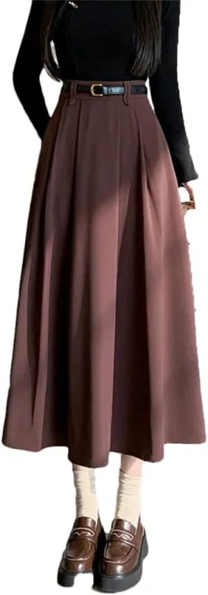 Women's Spring Summer Vintage Office Umbrella Skirts High Waist Solid Loose A-Line Skirts