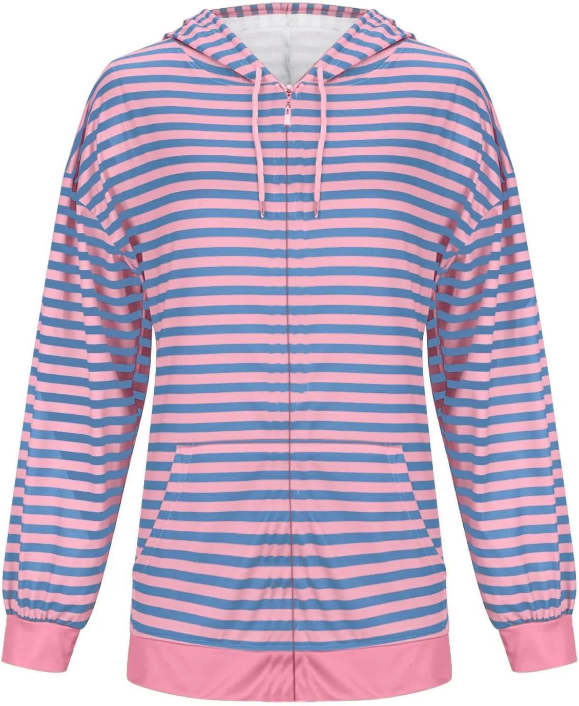 Womens Striped Hoodies Casual Long Sleeve Full Zip Up Hooded Sweatshirt Color Block Fall Fashion Lightweight Jackets