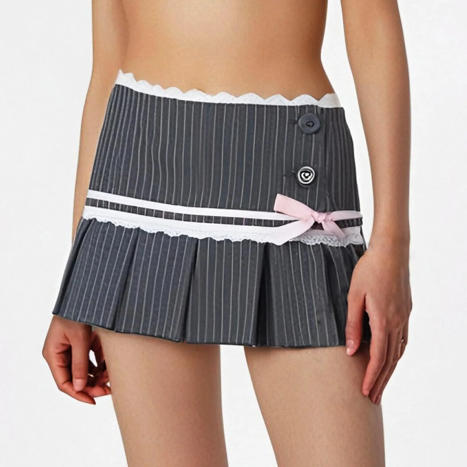 Women's Striped Ribbon Bow Pleated Skirt A Line Skirts for Women Mini Women's Skort