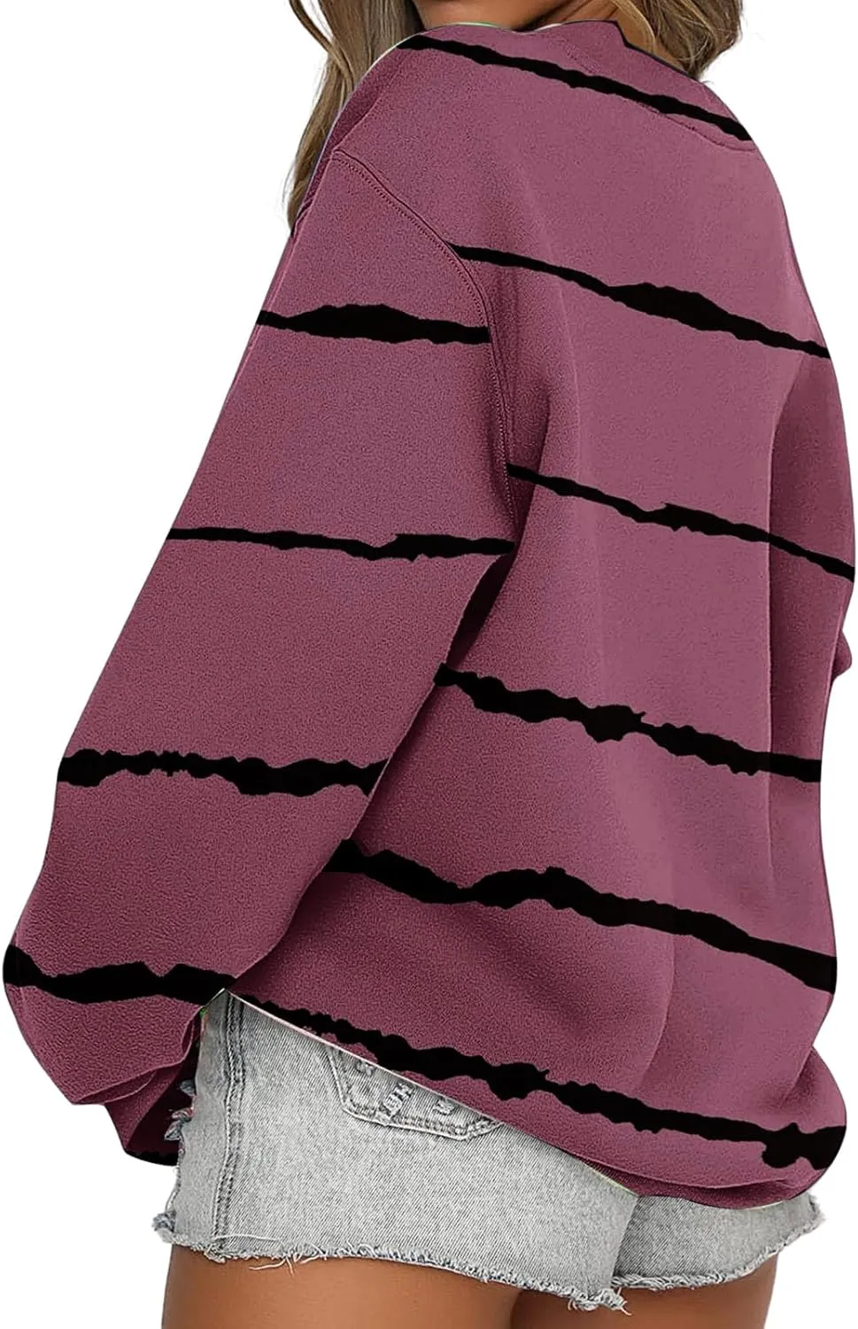 Womens Striped Sweatshirts Oversized Long Sleeve Sweatshirt Causal Loose Crewneck Pullover Tops Trendy Shirts