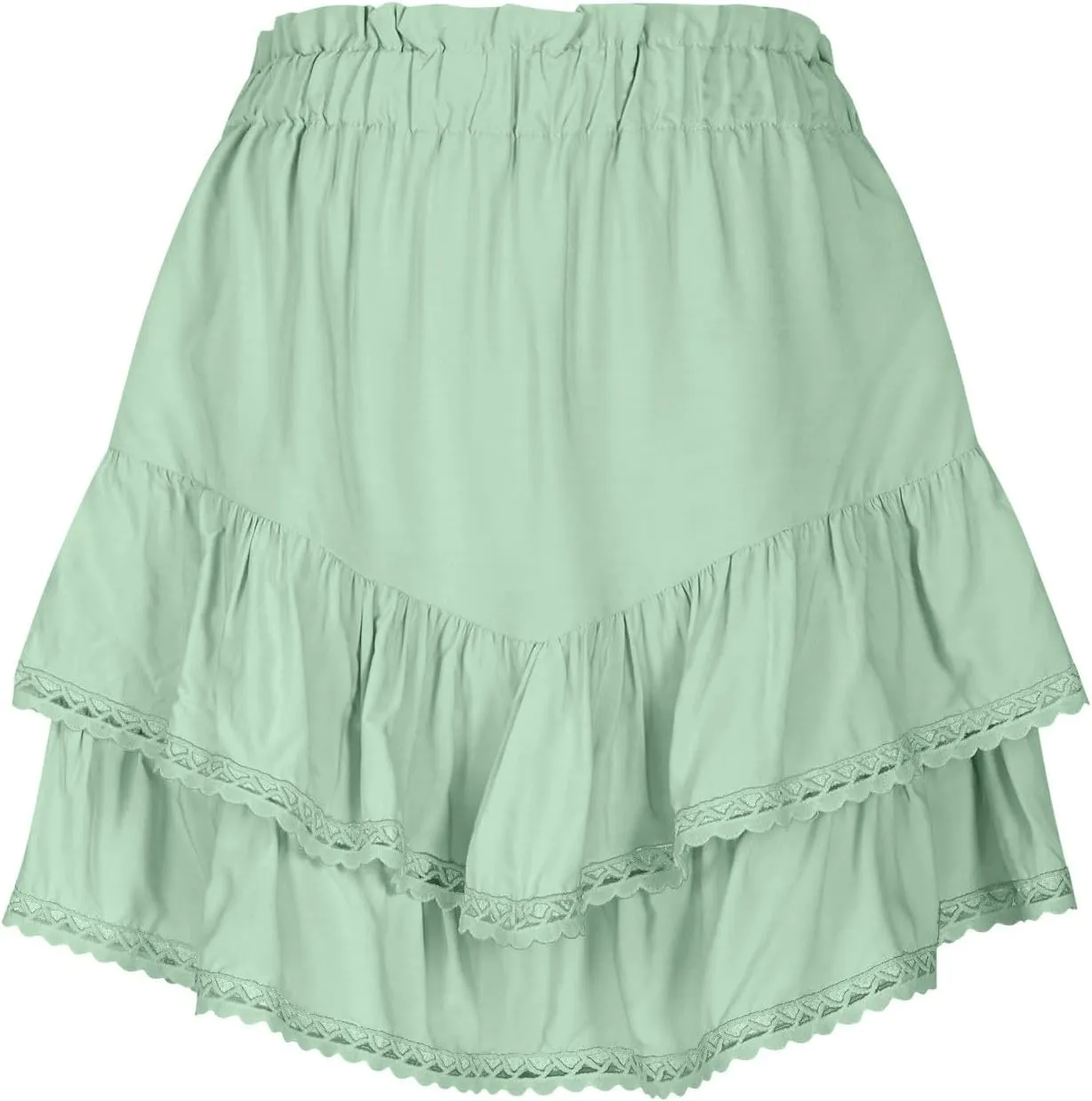 Women's Summer Boho Trendy Pleated Layered Sexy Short Skirt Casual Elastic High Waist Solid Color A Line Mini Skirts