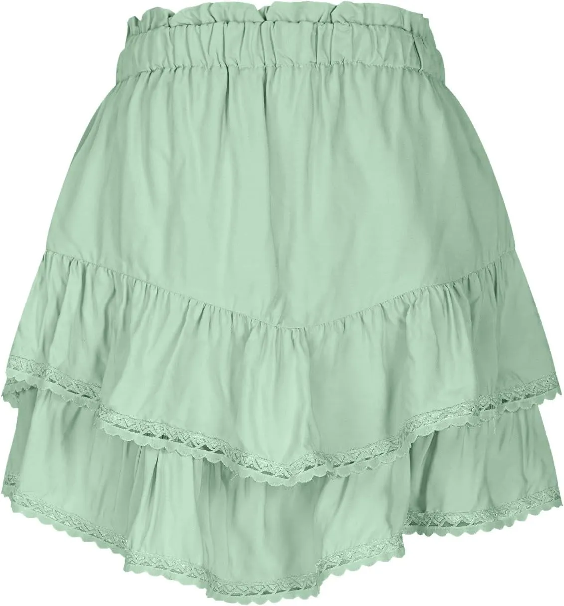 Women's Summer Boho Trendy Pleated Layered Sexy Short Skirt Casual Elastic High Waist Solid Color A Line Mini Skirts