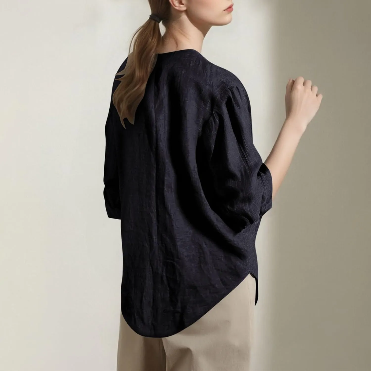 Womens Summer Cotton Linen Cardigans Lightweight Coverup Casual Loose Long Sleeve Open Front Shirt Tops Beach Cover Ups