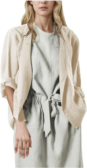 Womens Summer Cotton Linen Cardigans Lightweight Coverup Casual Loose Long Sleeve Open Front Shirt Tops Beach Cover Ups