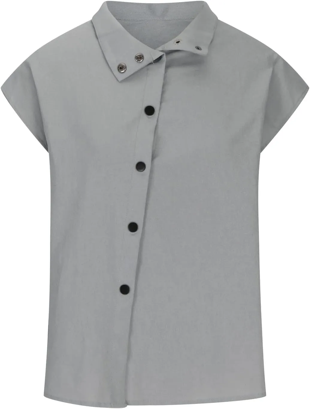 Womens Summer Cotton Linen Tops Cap Sleeve Mock Neck Casual Loose Fit Blouses Hollow Out Comfy Tshirts Shirts