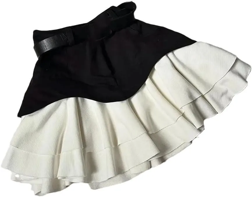 Women's Summer High Waist A Line Washed Denim Mini Skirts Ruffle Patchwork Denim Skirts