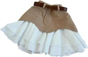 Women's Summer High Waist A Line Washed Denim Mini Skirts Ruffle Patchwork Denim Skirts